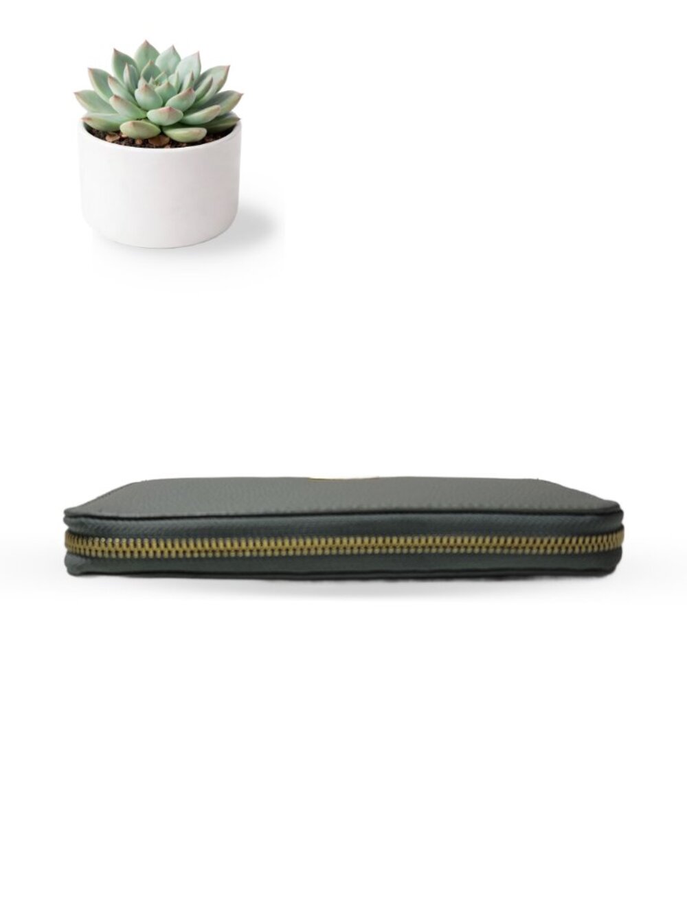 Joy Mangano Gray Pebbled Leather Zip Around Wallet Clutch Gold Hardware - Picture 5 of 6